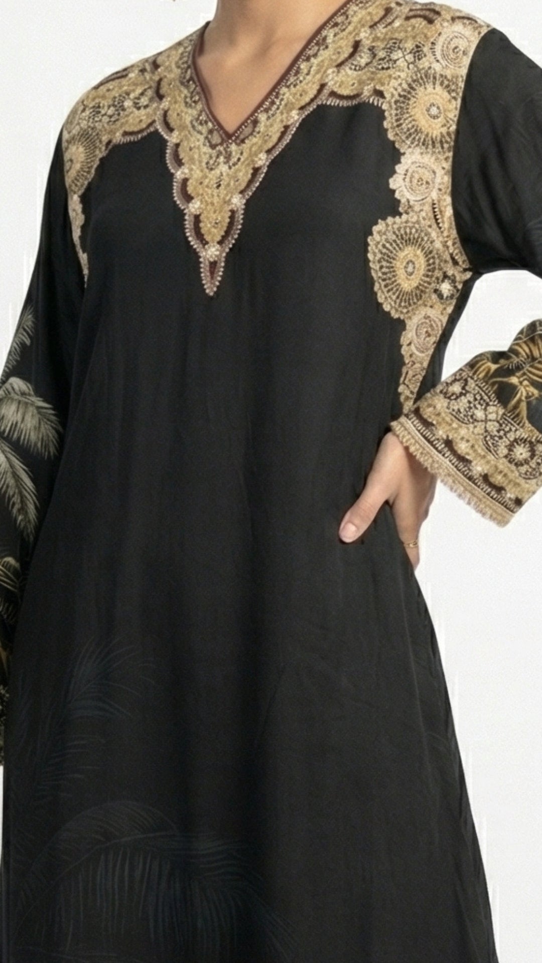 Black Crepe Coord Set with Intricate Digital Print, Mirror and Stone Work