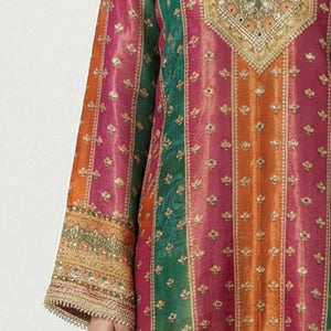Rani Pink Tissue Indowestern with Sequins, Gota Patti, Stone & Moti Latkan Detailing