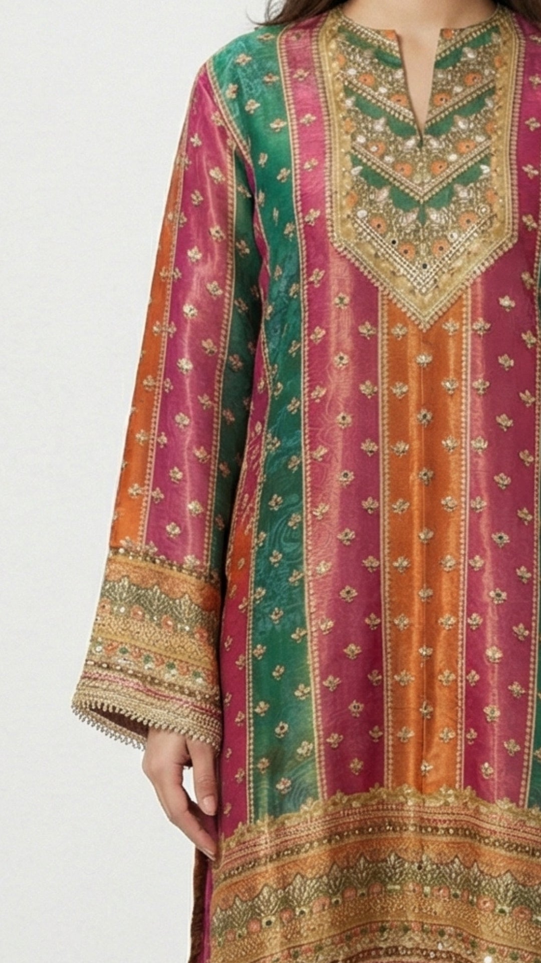 Rani Pink Tissue Indowestern with Sequins, Gota Patti, Stone & Moti Latkan Detailing