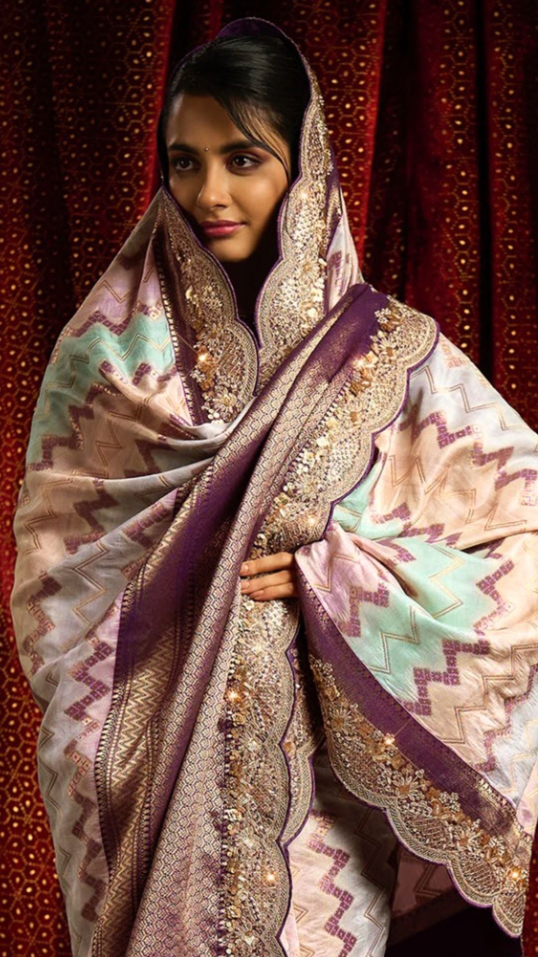 Purple Viscose Embroidered Saree