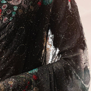 Black Satin Organza Saree with Swarovski Work