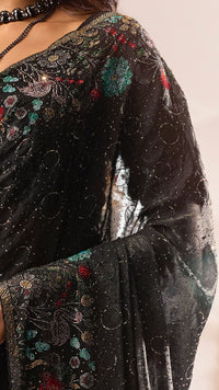 Black Satin Organza Saree with Swarovski Work
