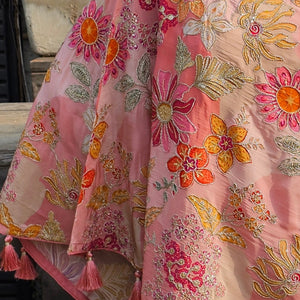 Pink Crepe Indo-Western with Zari, Sequin & Hand Print