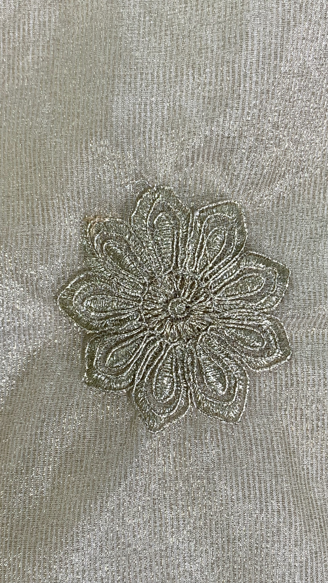 Beige Tissue Unstitched Suit  Thread Work With Zari Work and  Mirror Work