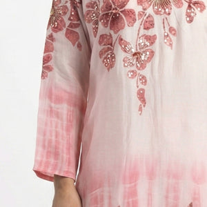 Pink Satin Crepe Coord Set with Sequins, Hand Print, Zari & Stone Detailing