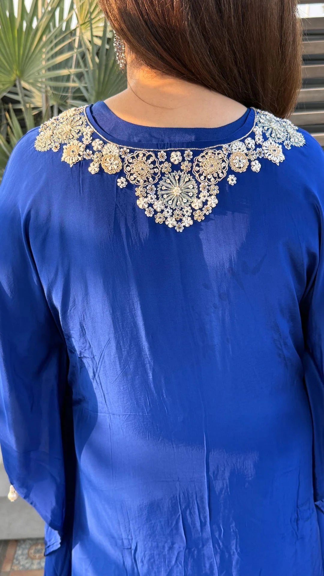 Blue Crepe Embroidered Kaftan with Salwar