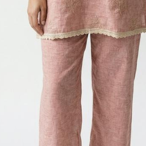 Pink Handloom Cotton Coord Set with Moti, Kodi and Thread Work