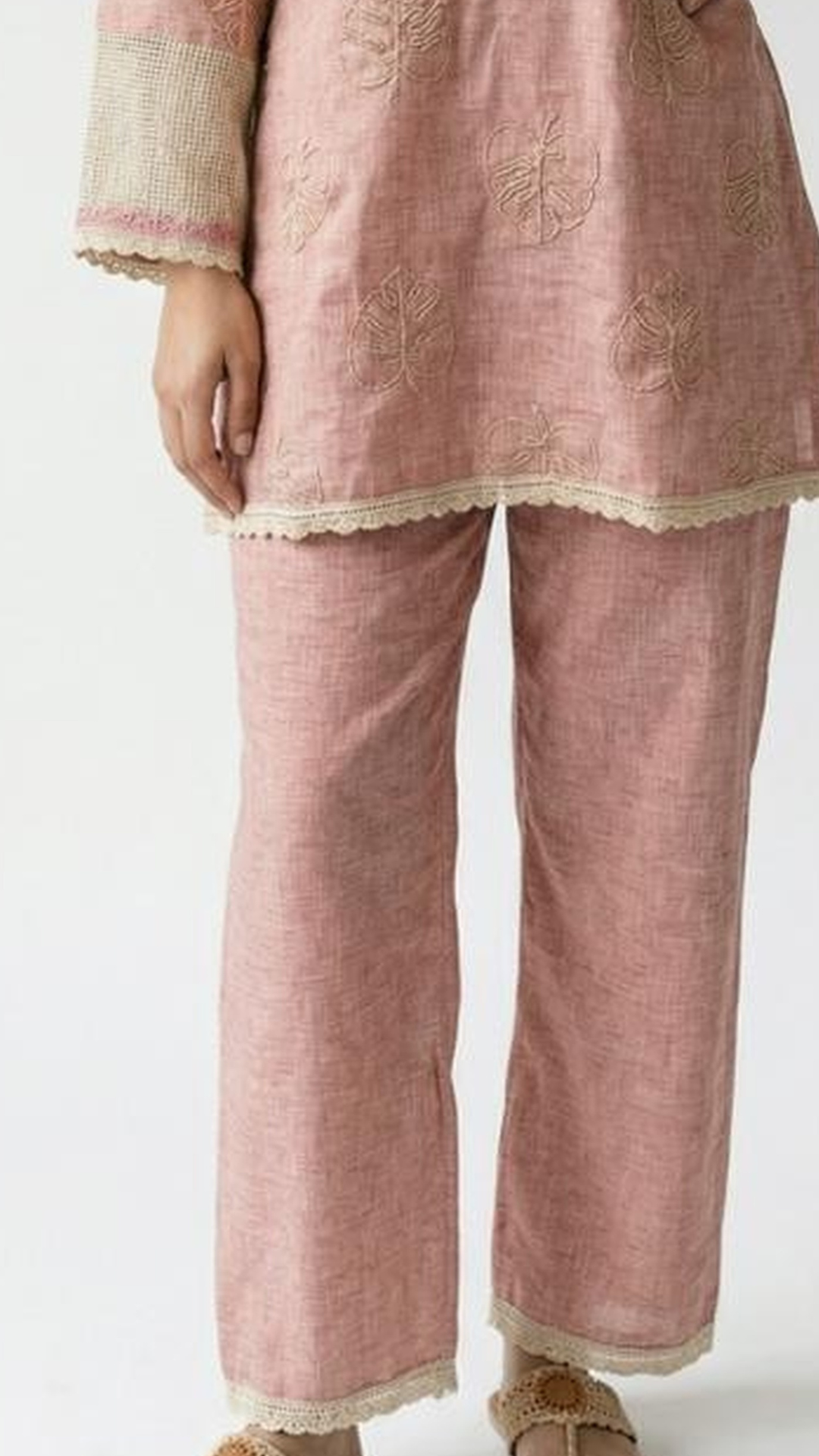 Pink Handloom Cotton Coord Set with Moti, Kodi and Thread Work
