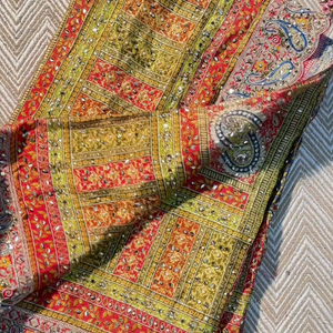 Beautiful Multicolour Tissue Saree Embellished With Kundan, Sequins & Cut Dana Work
