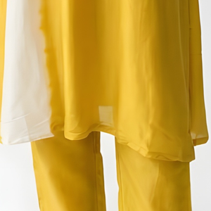 Yellow Cotton Silk Coord Set with Sequin and Moti Work