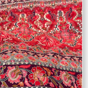 Maroon Digital Printed Silk Ready Made Saree Embellished With Sequins & Zari Work