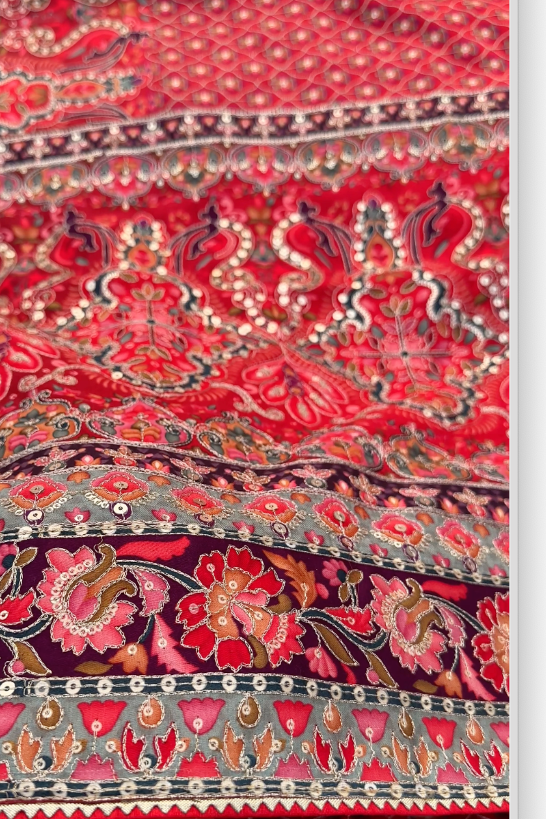 Maroon Digital Printed Silk Ready Made Saree Embellished With Sequins & Zari Work