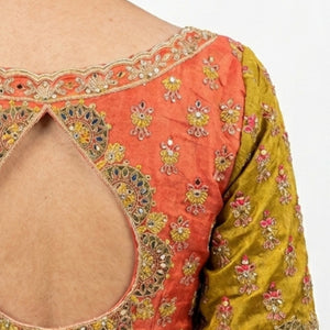 Moss Green Tissue Saree with Zari, Mirror & Stone Work