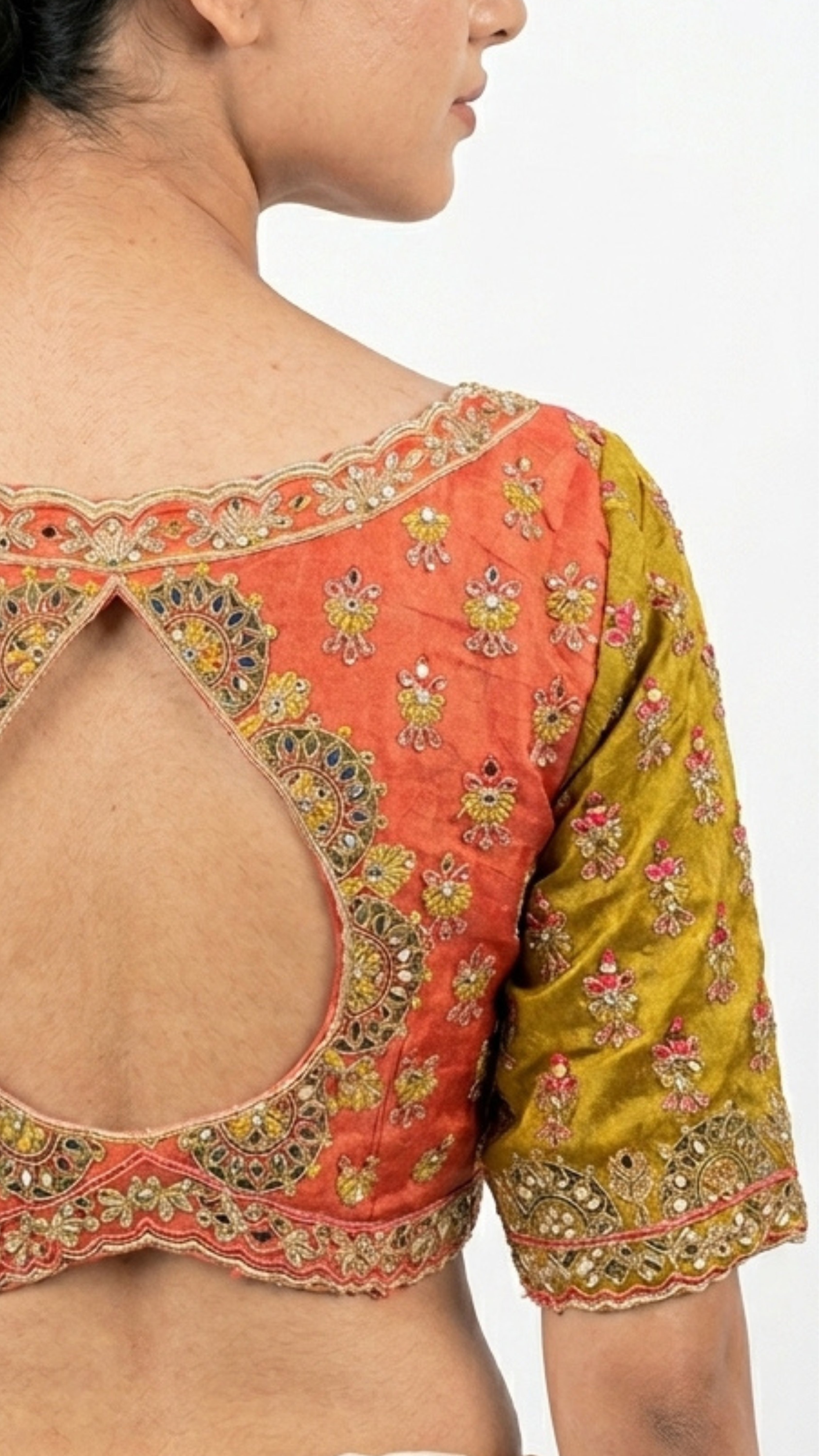 Moss Green Tissue Saree with Zari, Mirror & Stone Work