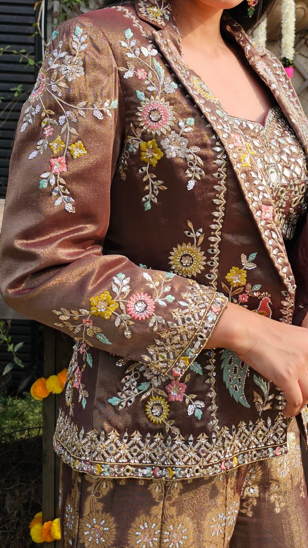 Tissue Banarasi Indo - Western Embellished with Mirror, Zari & Stone Work