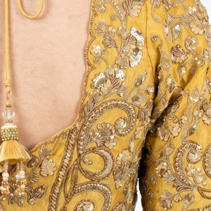 Yellow Silk Saree with Stitched Blouse and Zari, Cutdana & Sequins Work