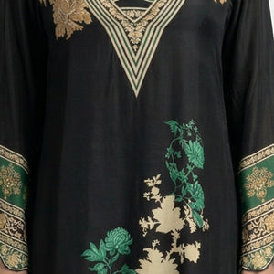 Black Crepe Coord Set with Digital Print & Mirror