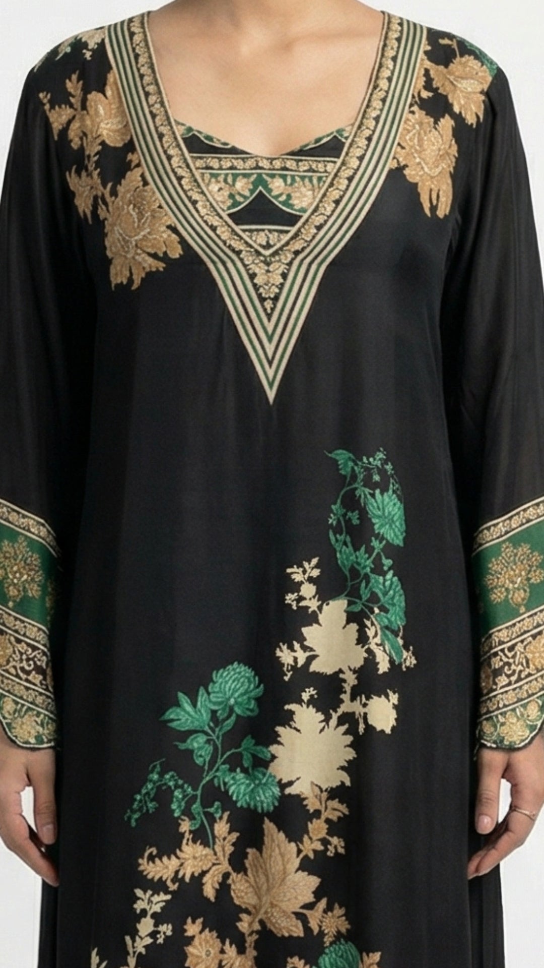 Black Crepe Coord Set with Digital Print & Mirror