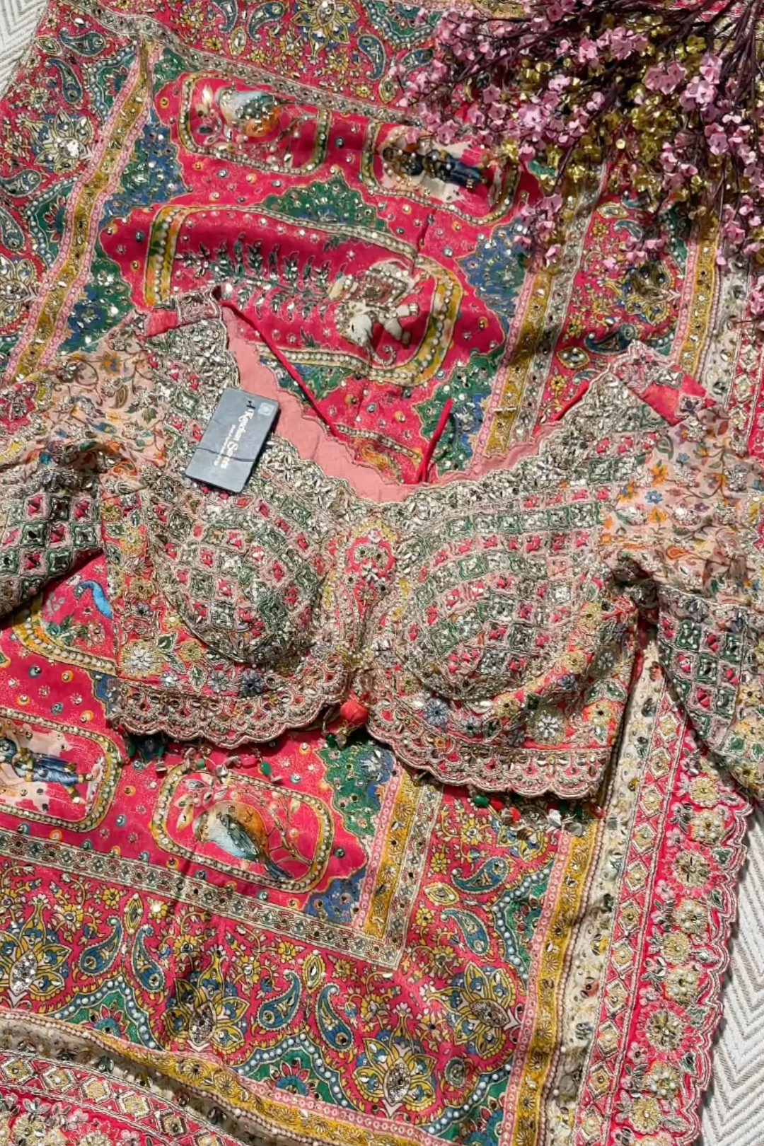 Beautiful Peach Silk Ready Made Saree Embellished With Pure Hand Work