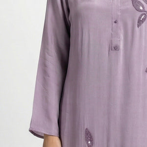 Lavender Chinon Suit Embellished with Cutdana Detailing
