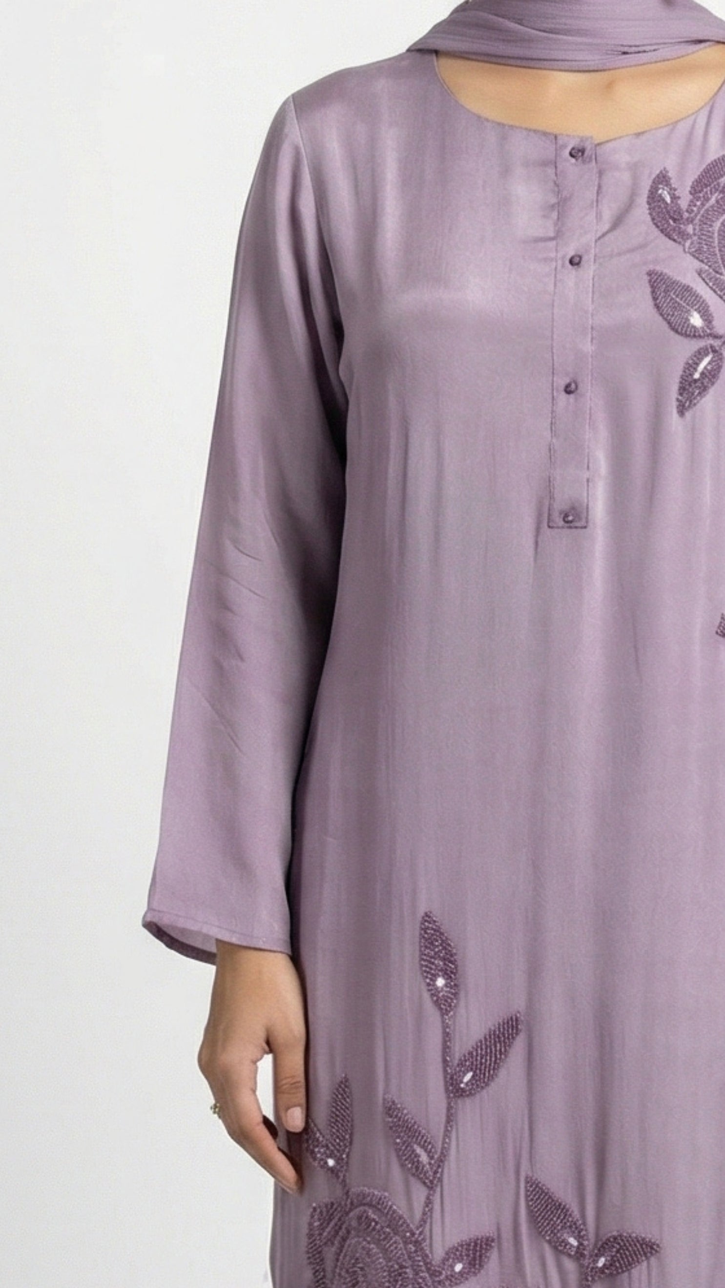 Lavender Chinon Suit Embellished with Cutdana Detailing