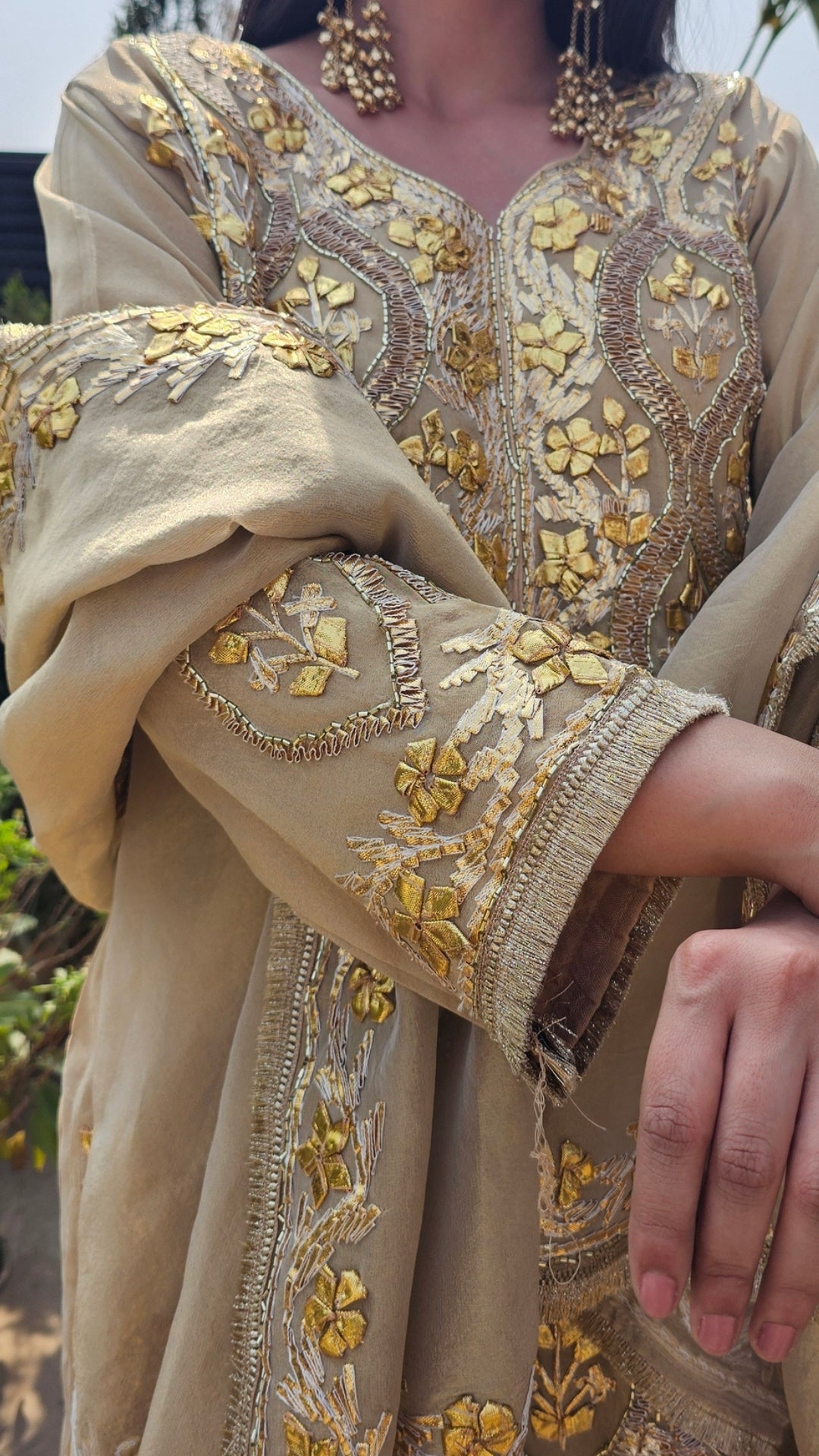 Golden Tissue Indo-Western with Gota Patti Work