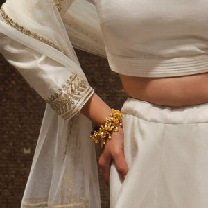 Ivory White Raw Silk Lehenga with Dupatta