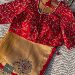 Mustard Brocade Saree Embellished With Zari & Cut Dana Work