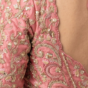 Baby Pink Silk Saree with Stitched Blouse and Zari, Cutdana & Sequins Work
