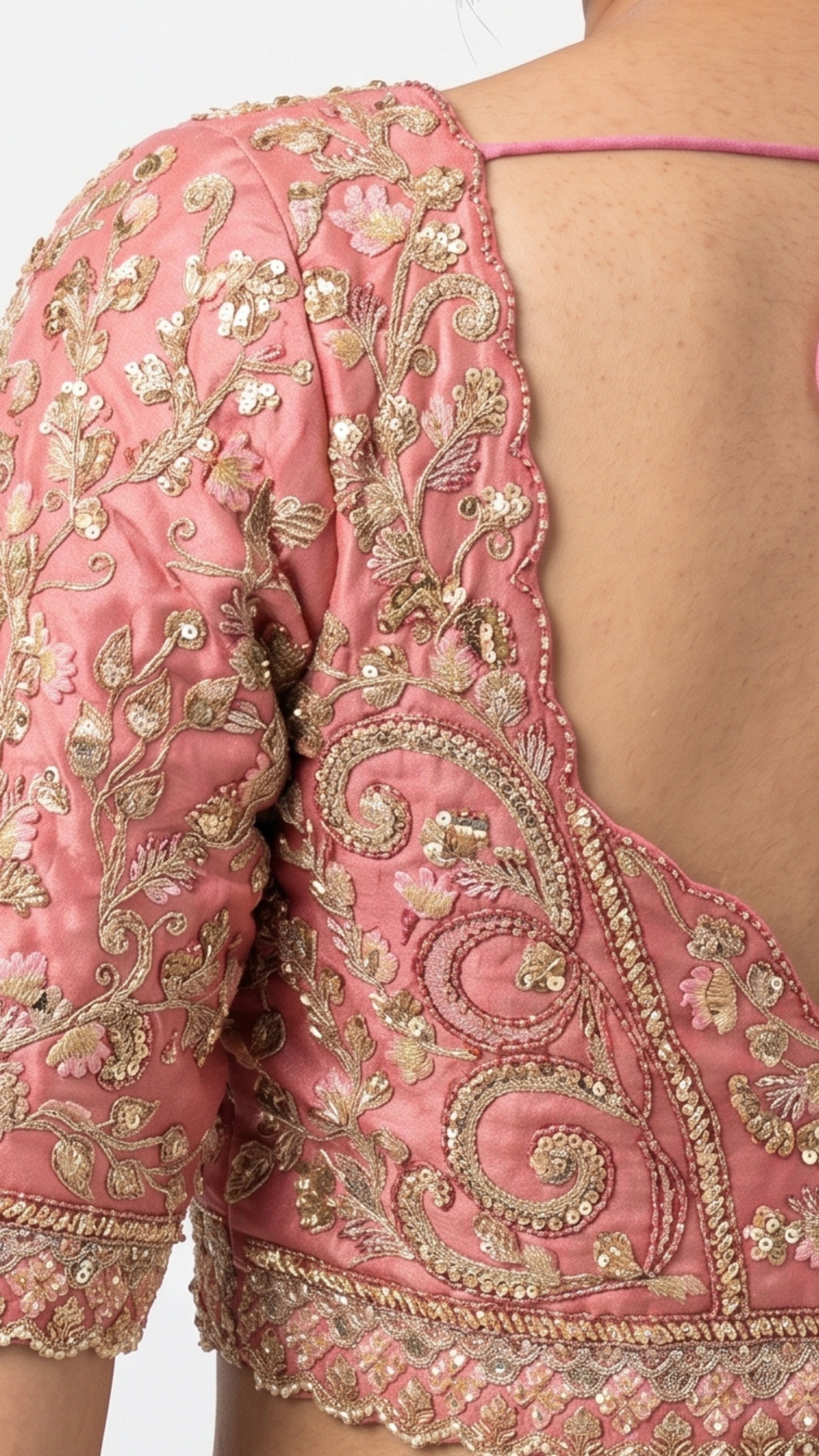 Baby Pink Silk Saree with Stitched Blouse and Zari, Cutdana & Sequins Work