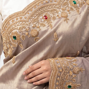 Lavender Tissue Unstitched Saree Embellished With Sequins, Cutdana, Moti & Stone Work