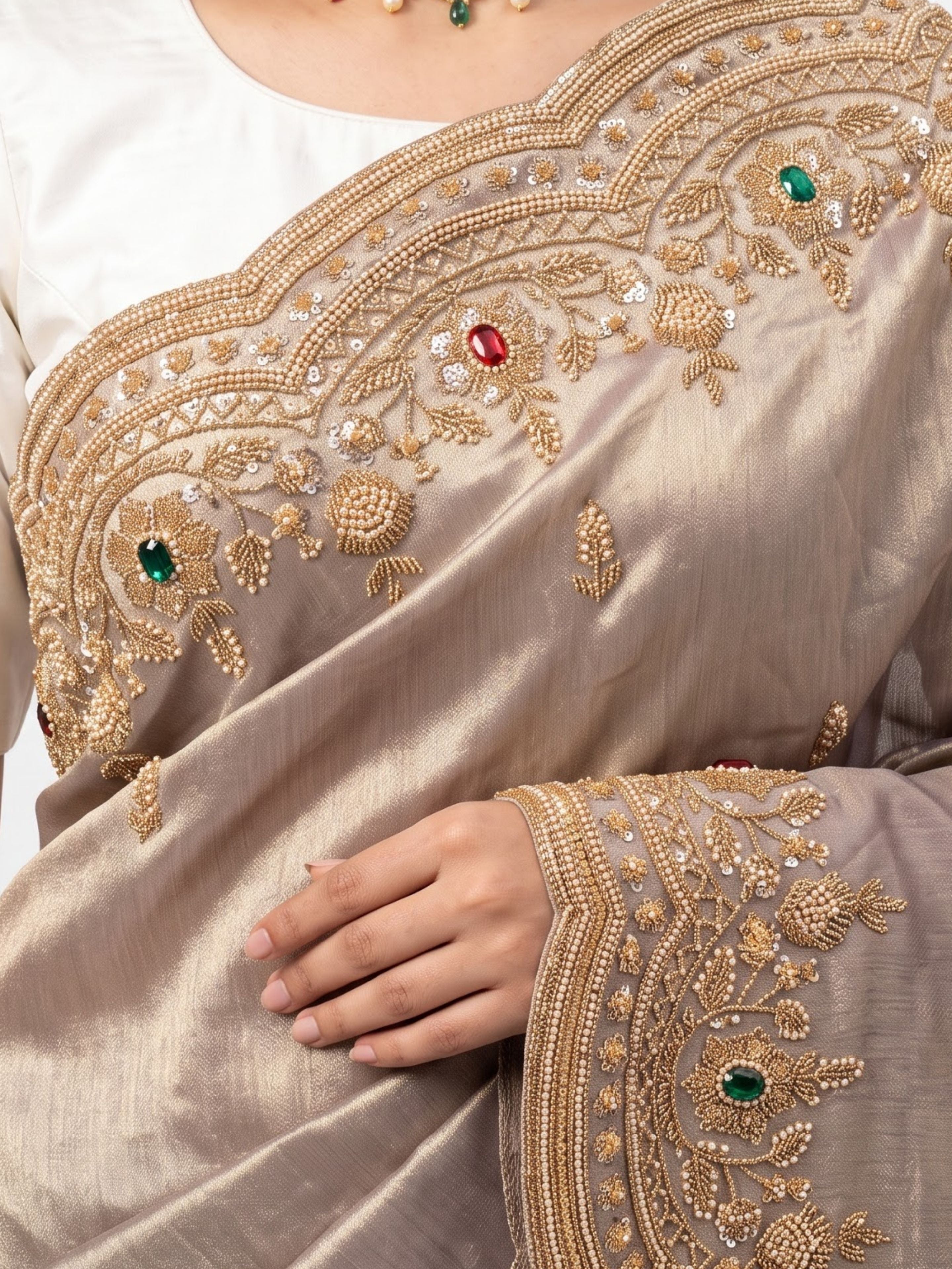 Lavender Tissue Unstitched Saree Embellished With Sequins, Cutdana, Moti & Stone Work