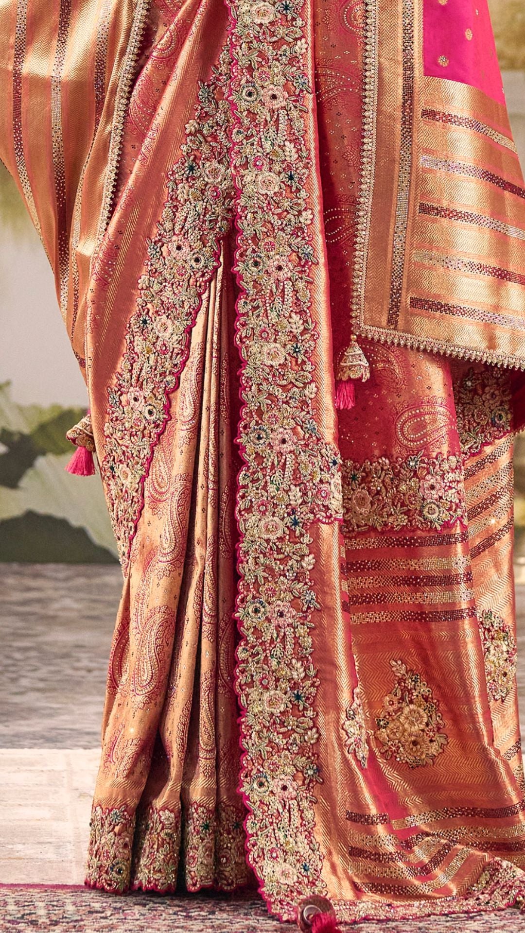 Rani Pink Silk Embroidered Saree With Dupatta