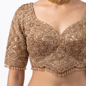 Golden Tissue Saree Embellished With Cutdana, Sequins, Pearl & Zari Work