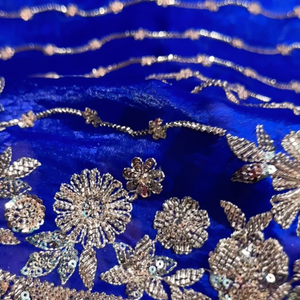 Blue Tissue Unstitched Saree Embellished With Sequins, Cutdana & Zari Work