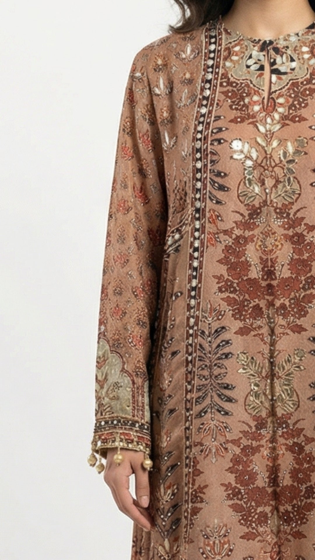 Rust Brown Muslin Suit Set with Gota Patti, Sequence & Moti Latkan Work