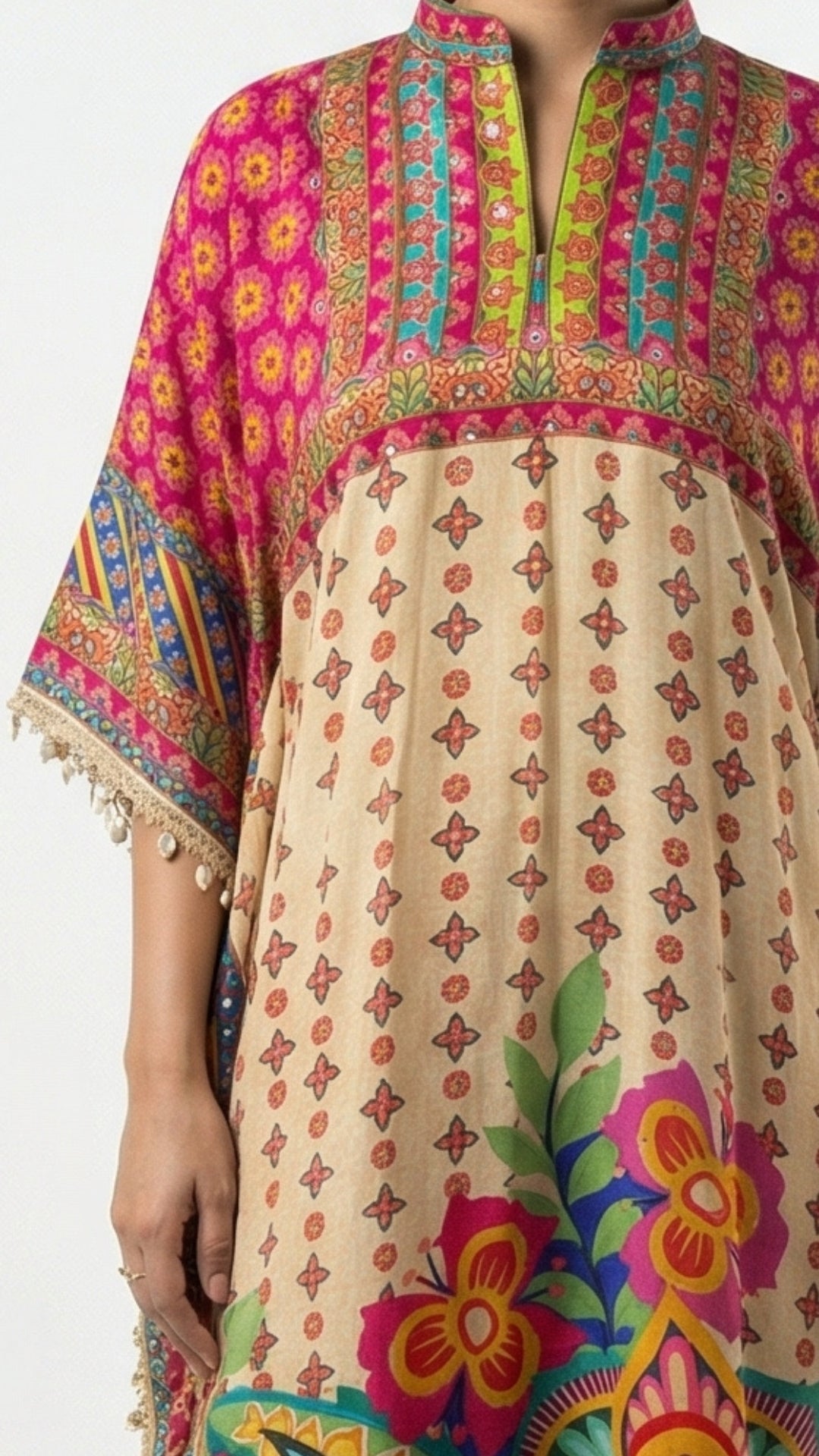 Multicolour Muslin Crepe Coord Set with Digital Print & Mirror Detailing