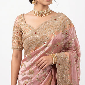 Baby Pink Tissue Saree with Zari, Cutdana & Sequins Work