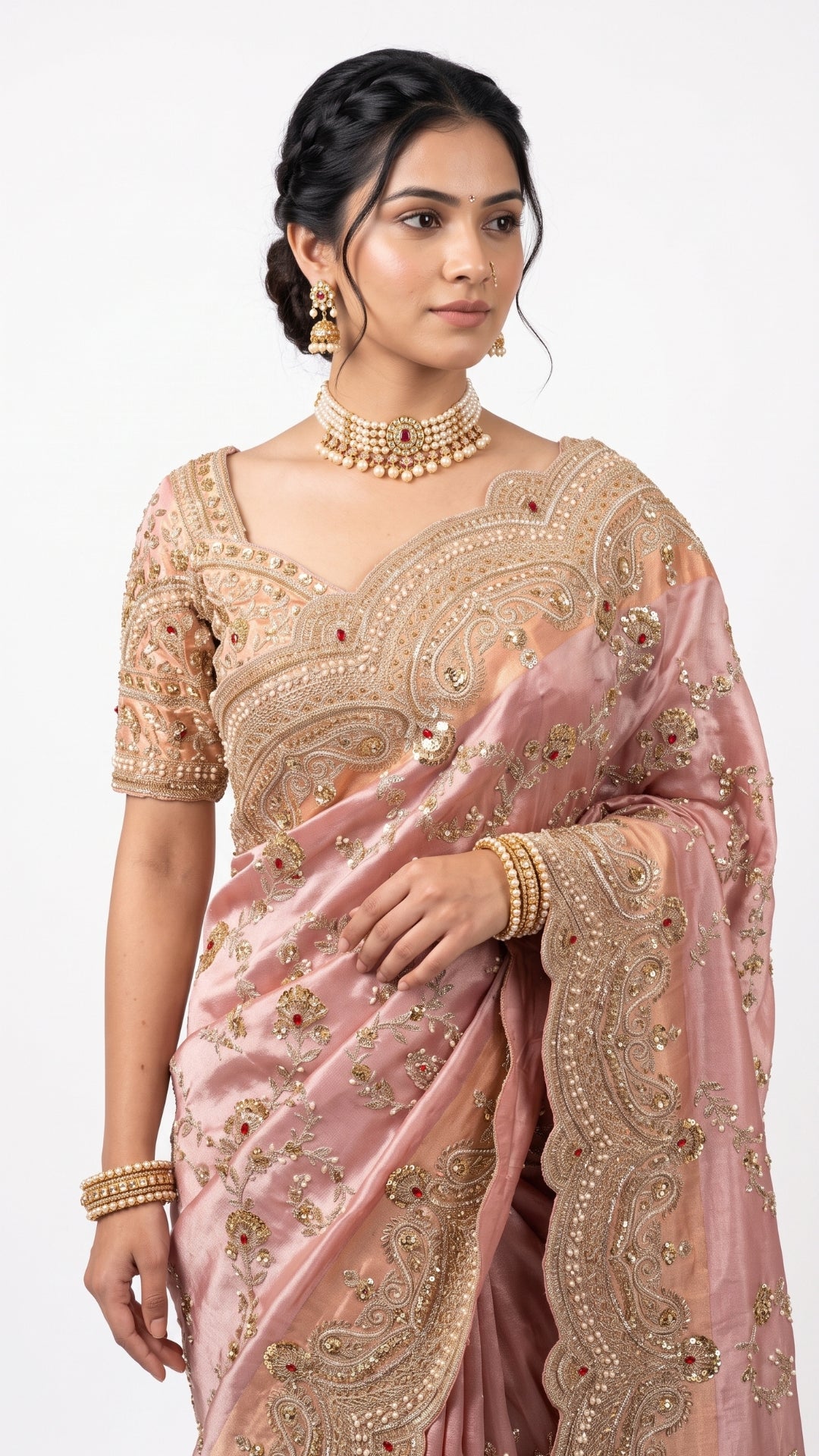 Baby Pink Tissue Saree with Zari, Cutdana & Sequins Work