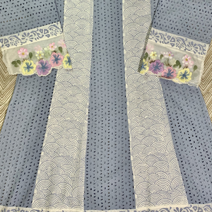 Blue Chikankari Semi Stitched Suit Digital Print Thread Work