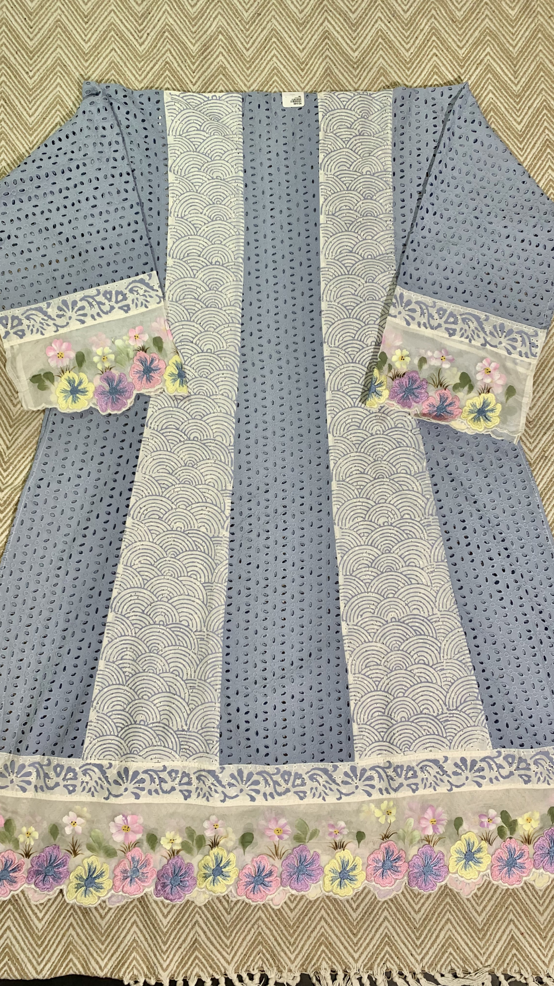 Blue Chikankari Semi Stitched Suit Digital Print Thread Work