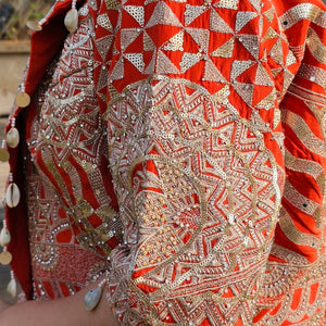 Rust Crepe Saree Sculpt with Blouse Jacket & Zari, Sequin, Stone, Moti Work