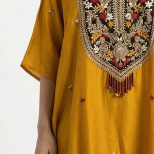 Mustard Dola Silk Coord Set with Zari, Sequins, Dabka and Thread Work