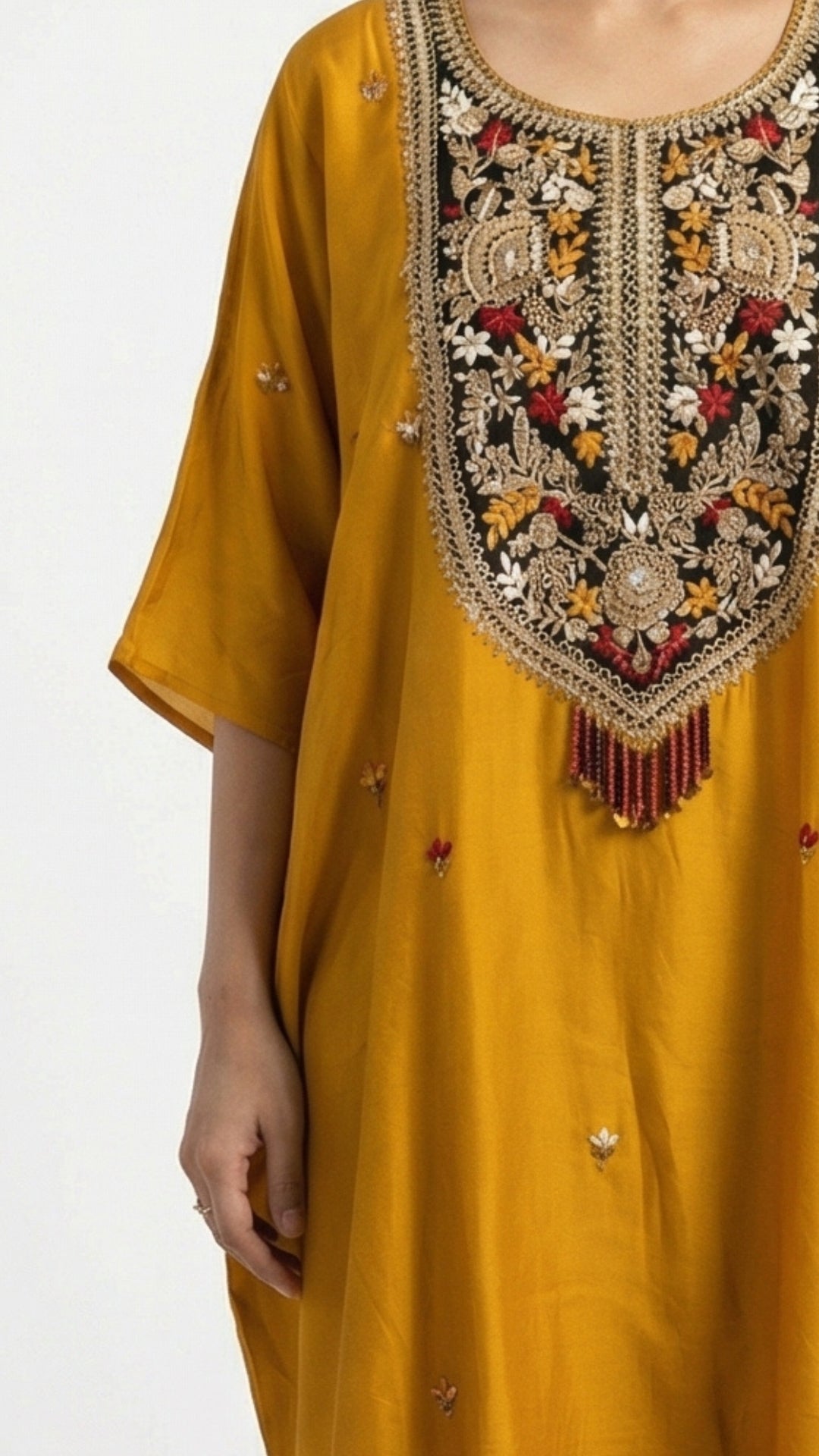 Mustard Dola Silk Coord Set with Zari, Sequins, Dabka and Thread Work