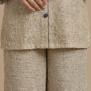 Blue and Beige Jute Coord Set with Sequins Work