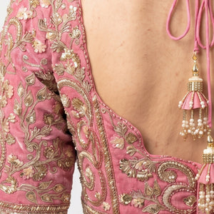 Ivory Silk Saree with Stitched Blouse and Zari, Cutdana & Sequins Work