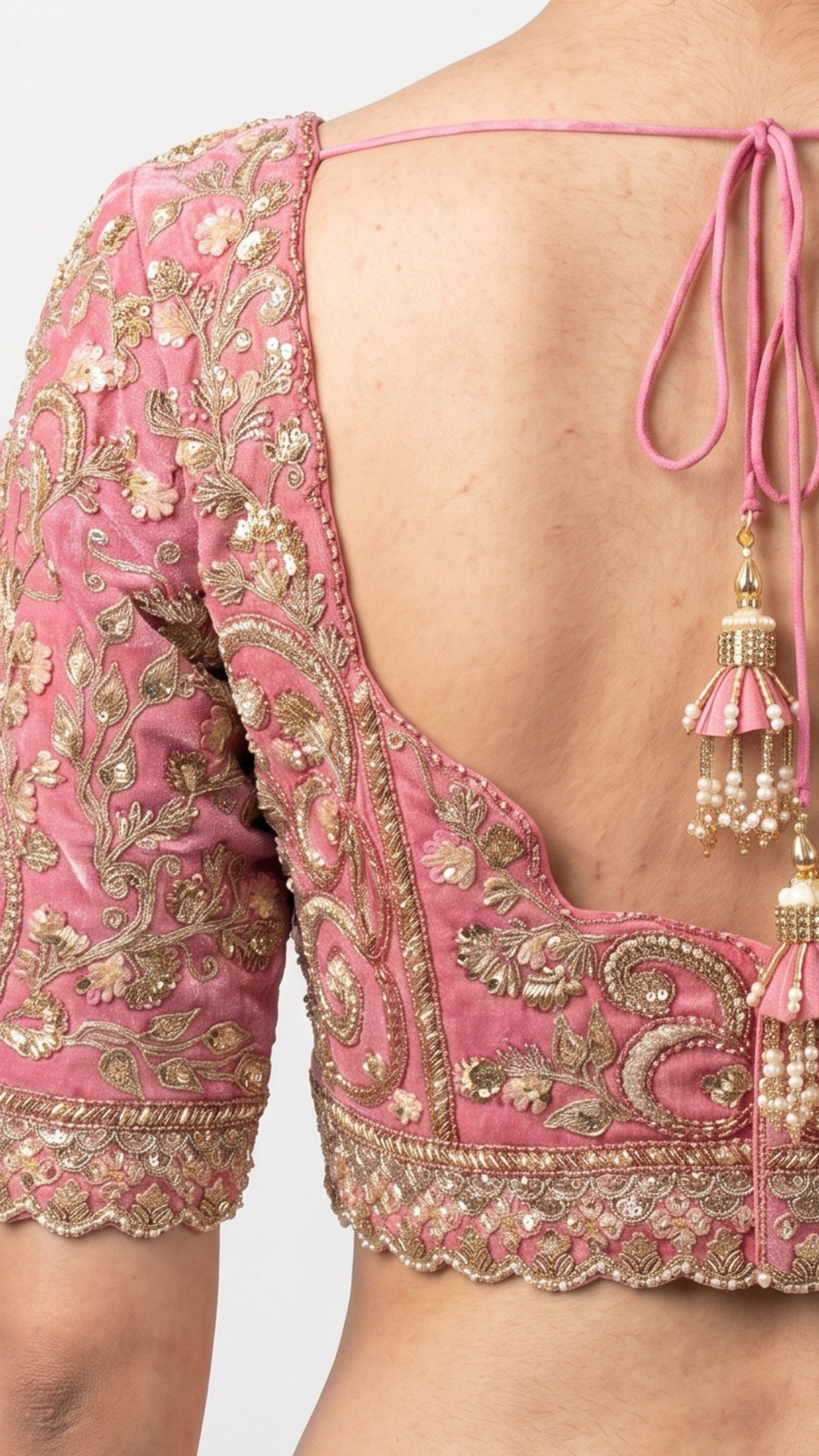 Ivory Silk Saree with Stitched Blouse and Zari, Cutdana & Sequins Work