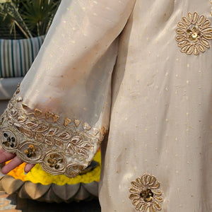 Beige Tissue Indo-Western with Dori, Zari, Gota Patti & Sipi Work