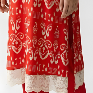 Red Maslin Cotton Coord Set with Fine Lace Work