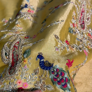 Yellow Tissue Unstitched Saree With Zari, Thread & Sequins Work